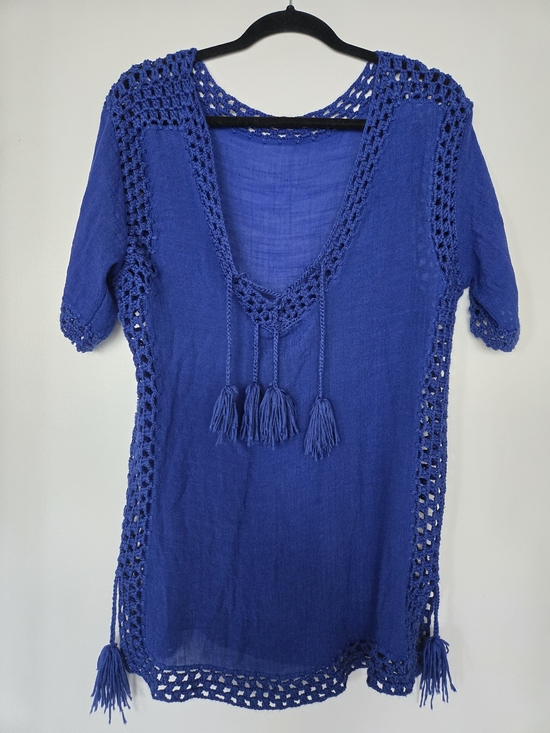 Other - Blue Crochet Trim Beach Coverup